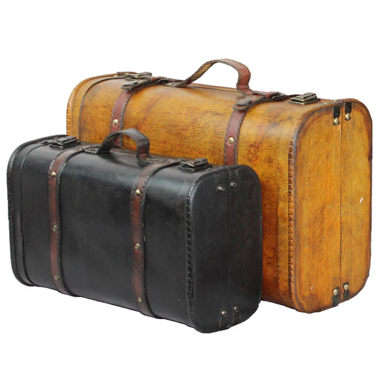 Vintiquewise 2-Colored Vintage Style Luggage Suitcase & Trunk, Multi Color & Black - Set of 2