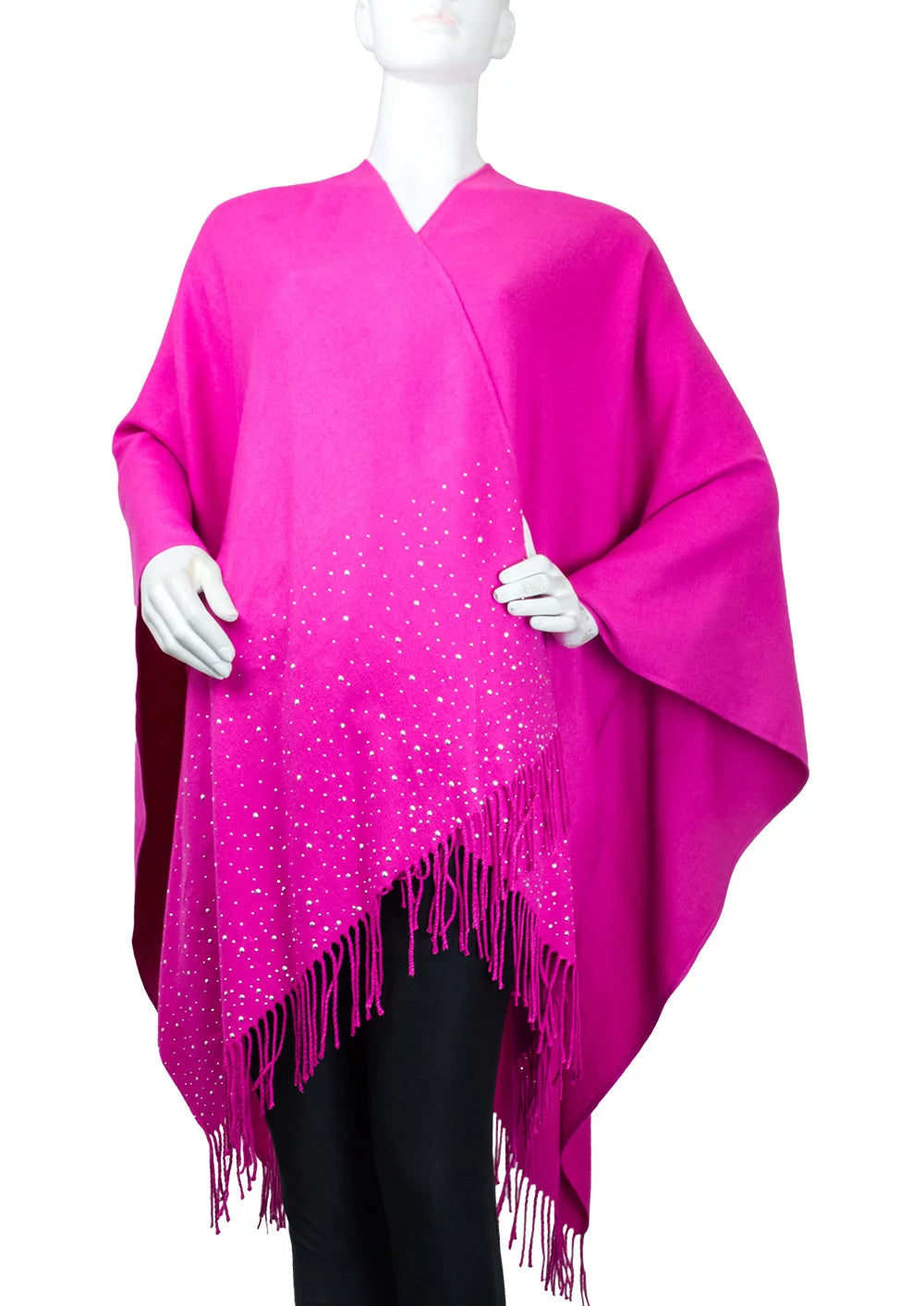 Adrienne Vittadini Women's Fuschia Wrap with Silver Studded Border and Fringe