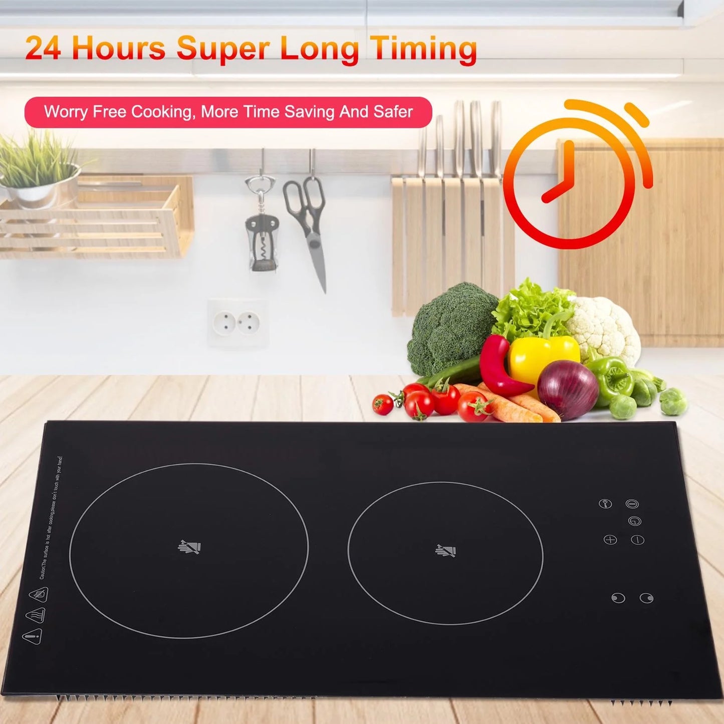 WAASOSCON Induction Cooktop 2 Burner | 110V Vertical Electric Stove Top | Portable Ceramic Glass Countertop Induction Burner Simmer, Steam, Slow Cook, Fry and Most Cookware