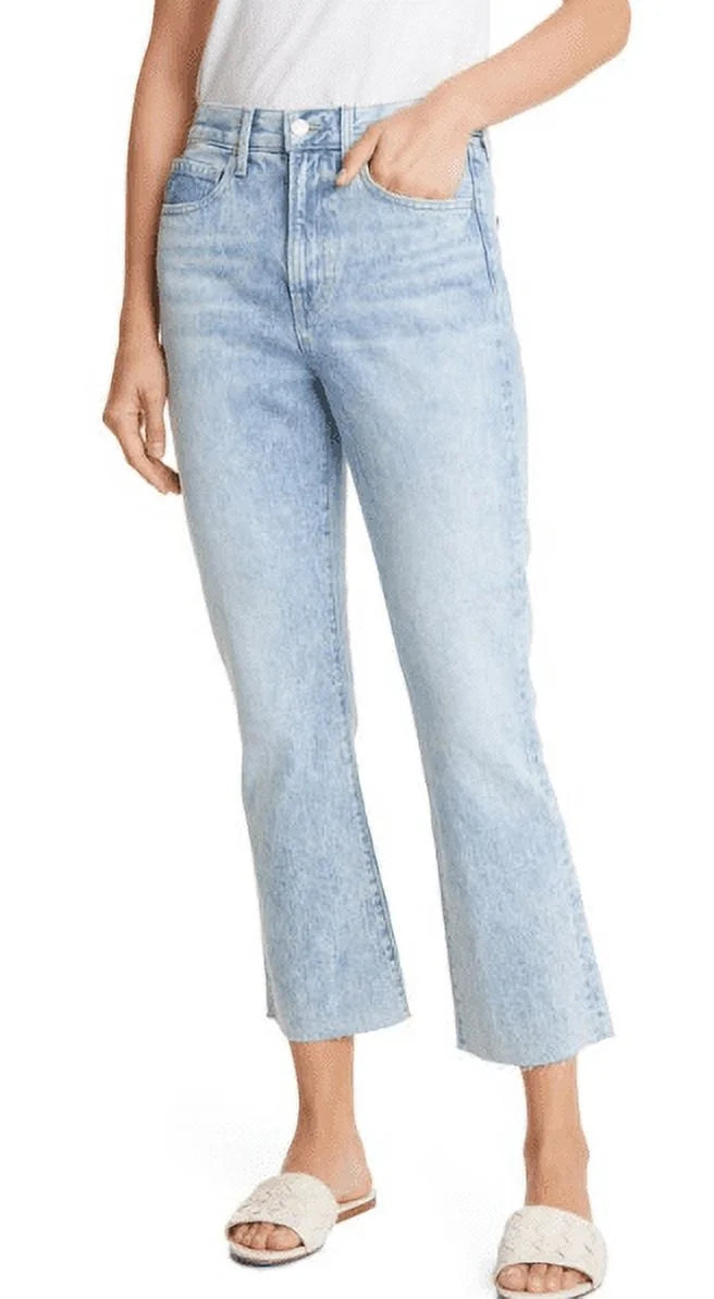 Veronica Beard Carly Kick-Flare Jean Raw Hem Pebble Stone, 25