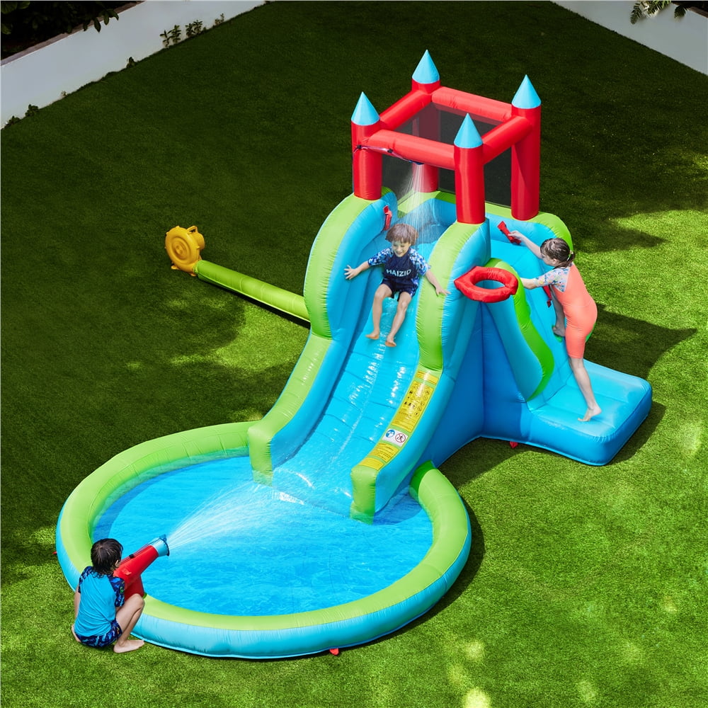 Topeakmart Inflatable Water Slide with Climbing Wall, Cyan