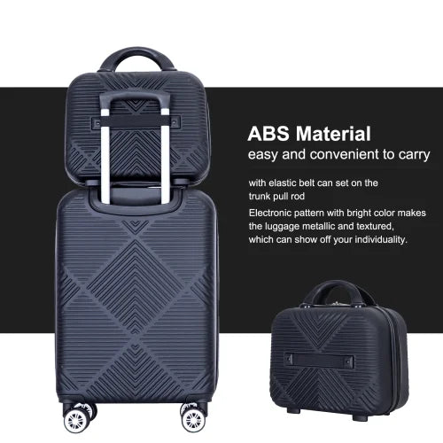 Zateety 2Piece Luggage Sets ABS Lightweight Suitcase , Spinner Wheels, BLACK