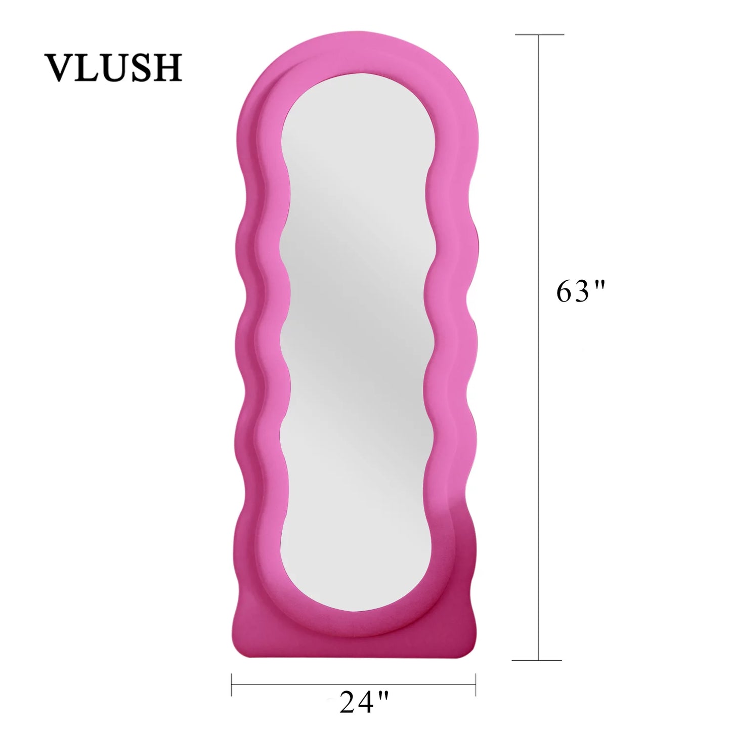 VLUSH Wavy Full Length Mirror, Freestanding Floor Mirror with Stand, 63"x24" Wall Mounted Mirror Bedroom (Pink)