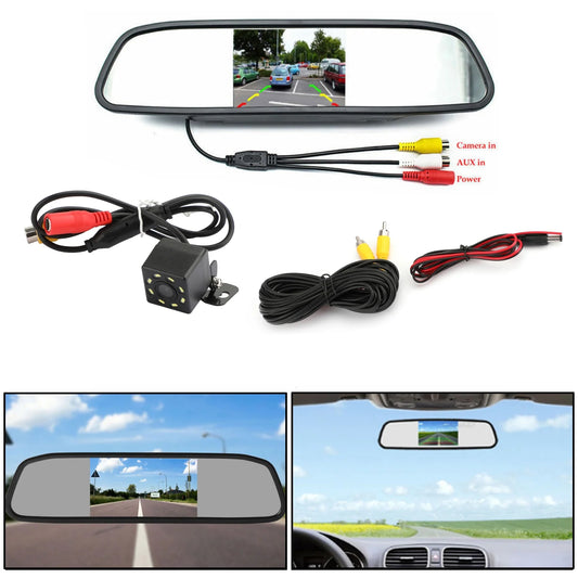 8 LED Reverse Parking Camera + 4.3" Car Mirror Monitor Kit Vehicle System