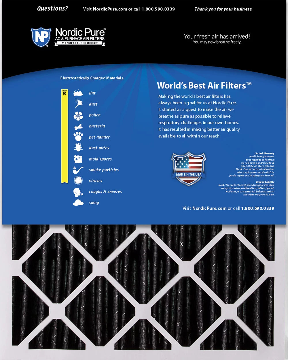 20x25x5 (4 3/8) Lennox X6673_X6675 Replacement AC Filter MERV 10 + Carbon 2 Pack