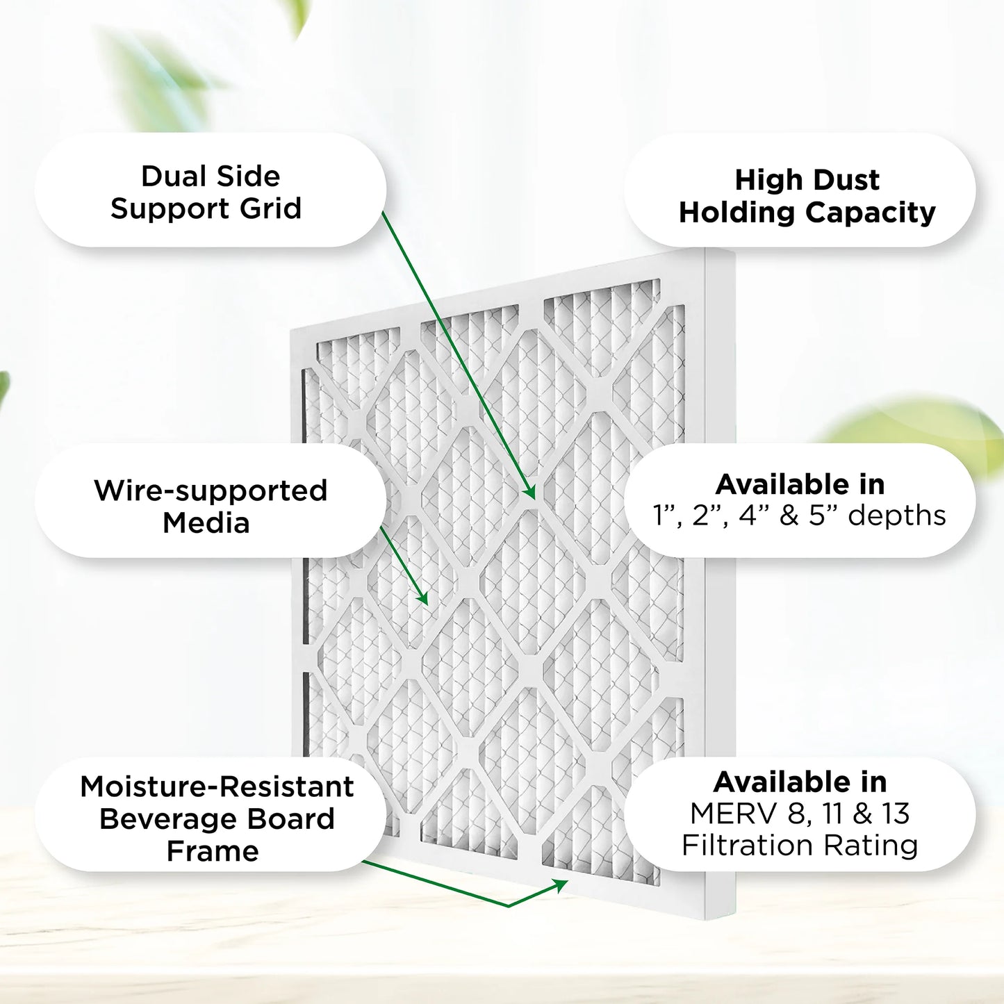 12x24x2 MERV 11, MPR 1000 Pleated AC Furnace 2" Air Filters by Pamlico. Case of 12. Actual Size: 11-3/8 x 23-3/8 x 1-3/4