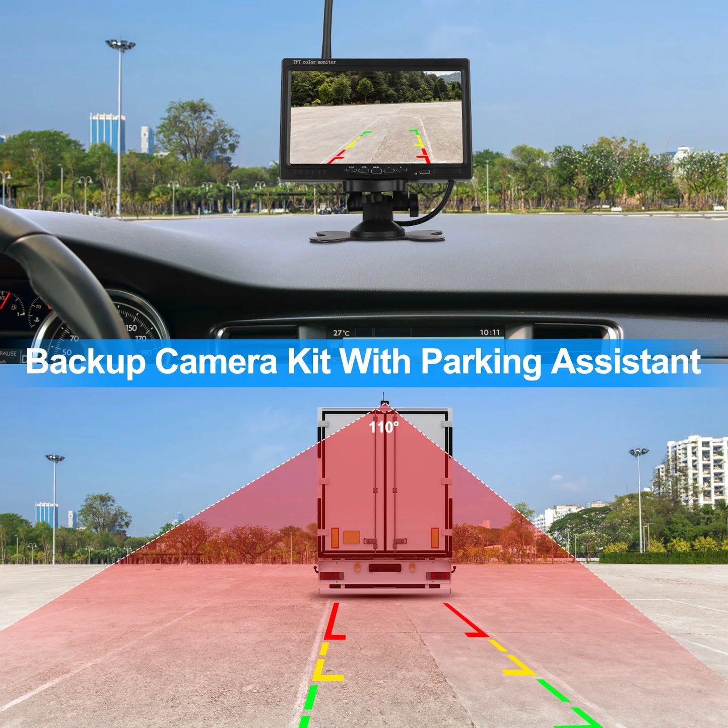 Wireless Backup Camera, Monitor Reverse Camera, Car Rearview Parking Reverse System, IP67 Waterproof Car Parking Reverse System with 7In Screen Night Vision 2.4G Stable Signal Car Trunk Van SUV