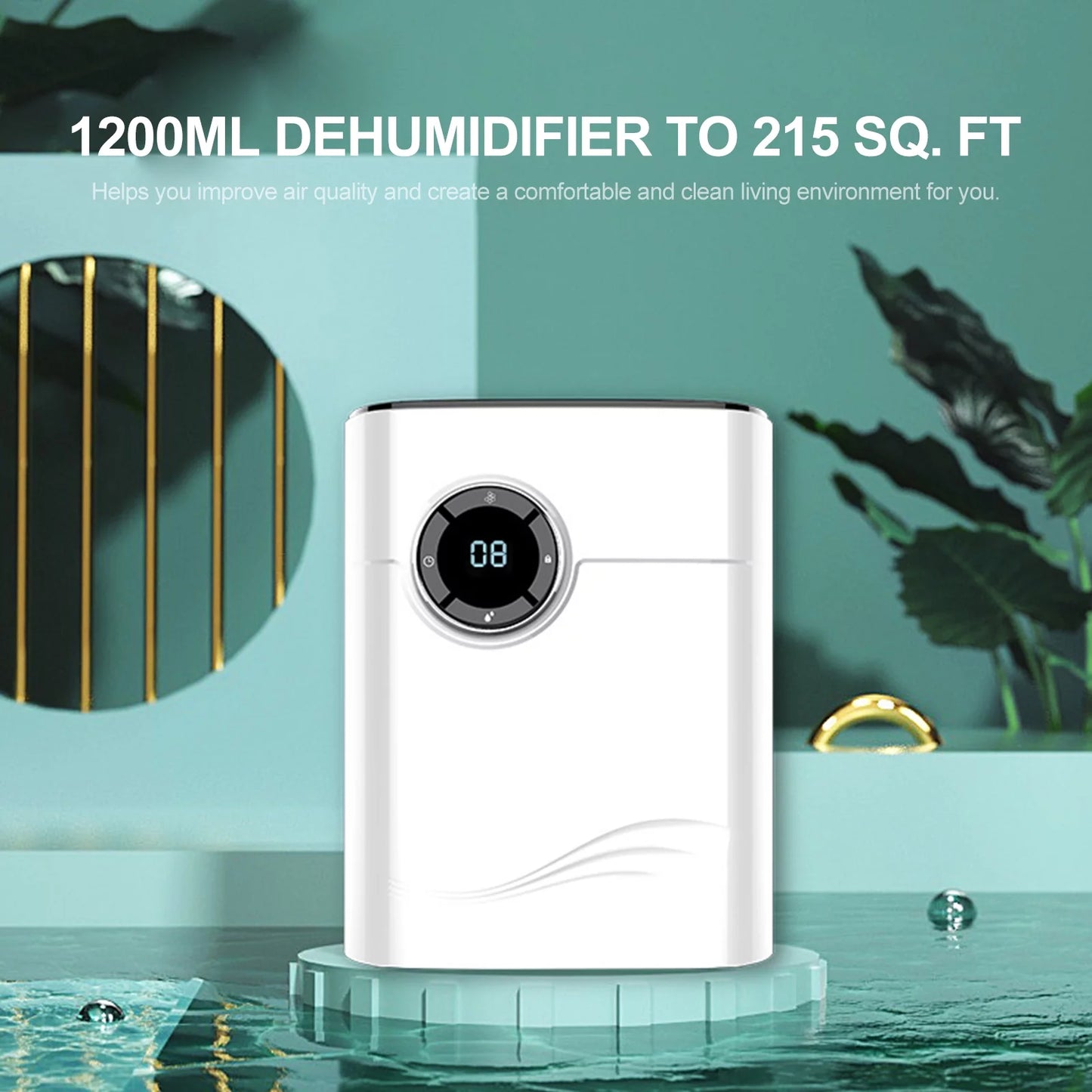 1200mL Dehumidifier to 215 Sq. Ft Portable Small Dehumidifier Auto-off Protection Humidity Control Home Basements Bedroom Garage Wardrobe RV