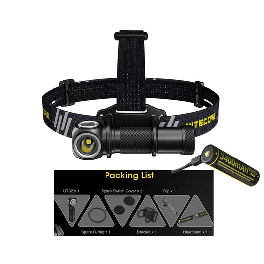 Value Bundle: Nitecore UT32 Dual Emitter Headlamp - XP-L2 V6 (5700K, Cool White) - XP-L V6 (3000K, Warm White) with 1xNitecore NL1834R USB Rechargeable Battery and 1xFree ECO-SENSA USB Cable