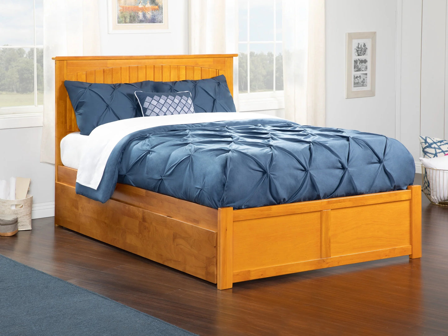 AFI Nantucket Full Size Platm Bed with Panel Footboard and Full Size Trundle in Caramel Latte