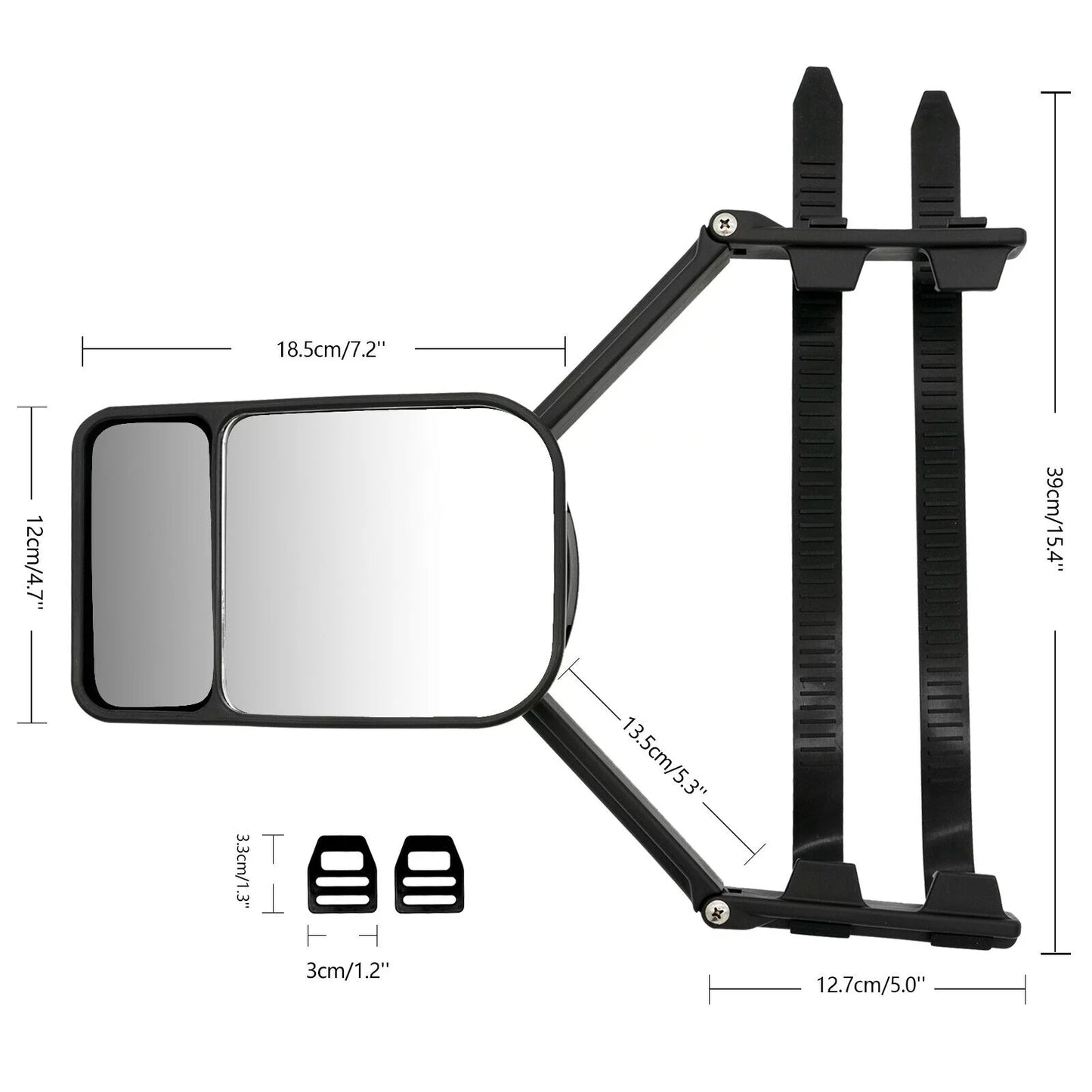 XUKEY 2X Universal Adjustable Trailer Dual Tow Mirror Extension Car Blind Spot W/Strap Fit Pickup Truck