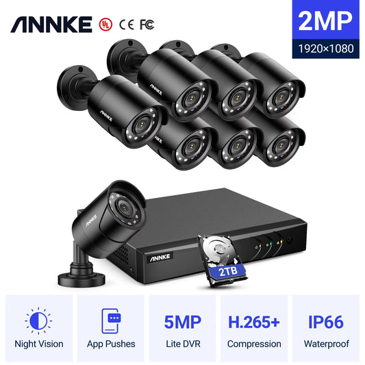 ANNKE 8CH 1080P Outdoor Surveillance Camera System 4PCS Bullet proof Camera System Surveillance Kits With 2T Hard Drive Disk