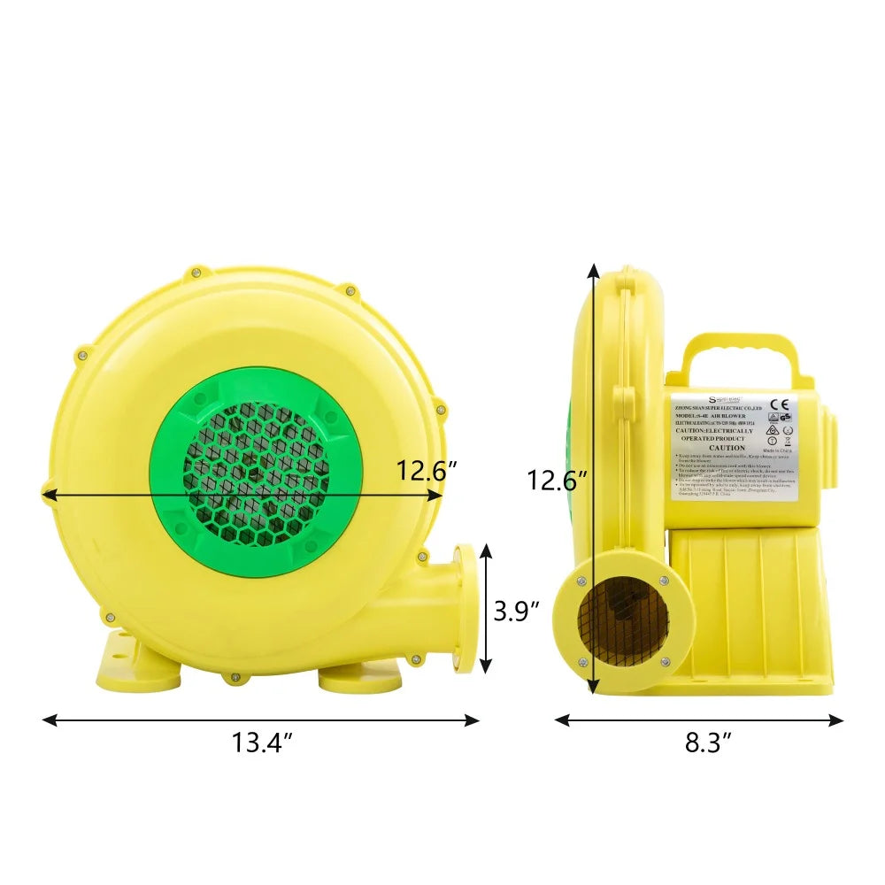 450W Outdoor Indoor Air Blower, Pump Fan Inflatable Bounce Castle, Water Slides, Safe, Portable - Yellow and Green