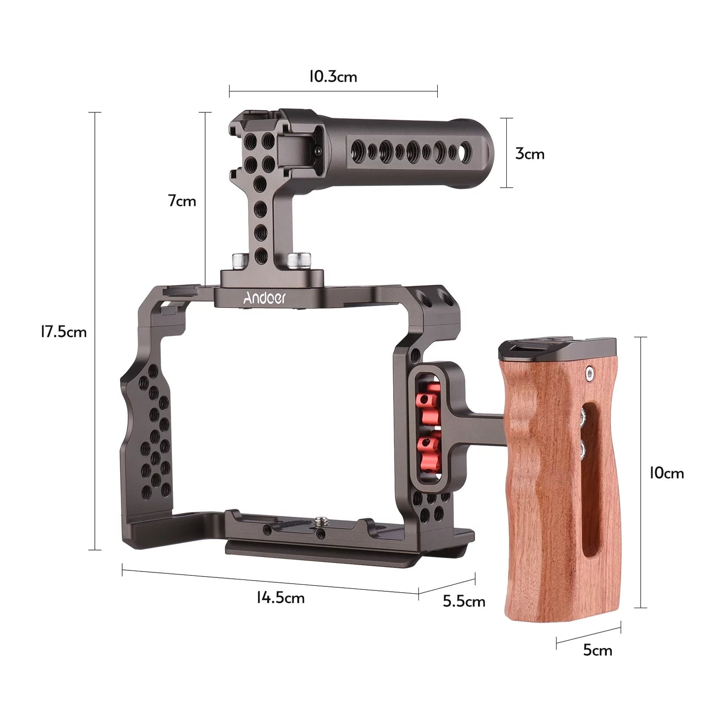 Walmeck Andoer Aluminum Alloy Cage Kit with Video Rig Handle Wooden Grip Replacement Sony A7R III/ A7 II/ A7III