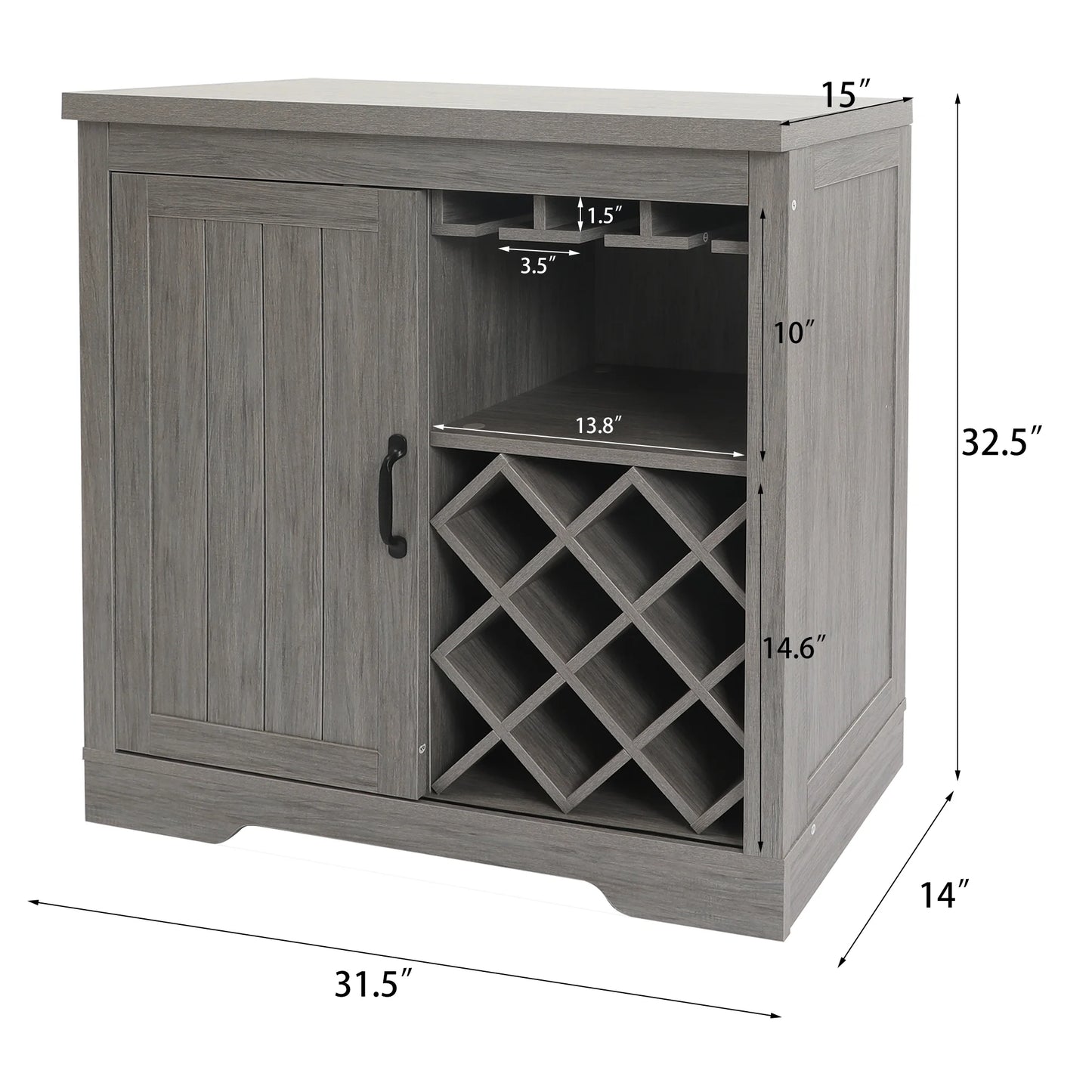 ABBSR Gray Wooden Wine Bar Storage Cabinet with Glass Holder,Wine Rack,Large Table Decor