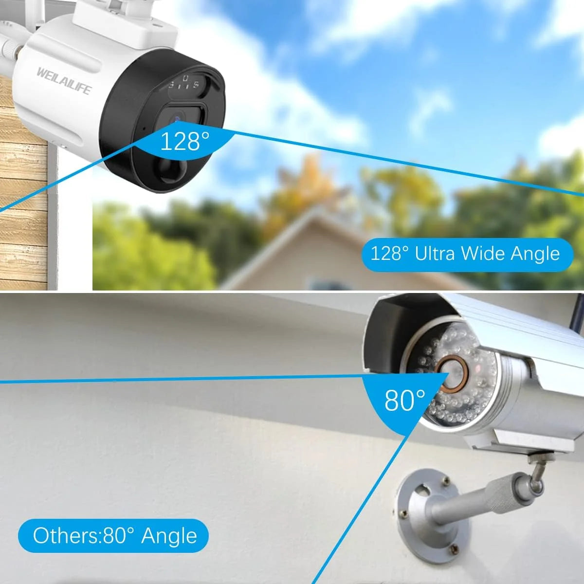 WEILAILIFE 2K Wireless Wi-Fi Solar Security Camera, Outdoor Rechargeable Battery Surveillance Camera with Solar Panel, AI Detection, Night Vision, Dual Antenna (2 Pack)