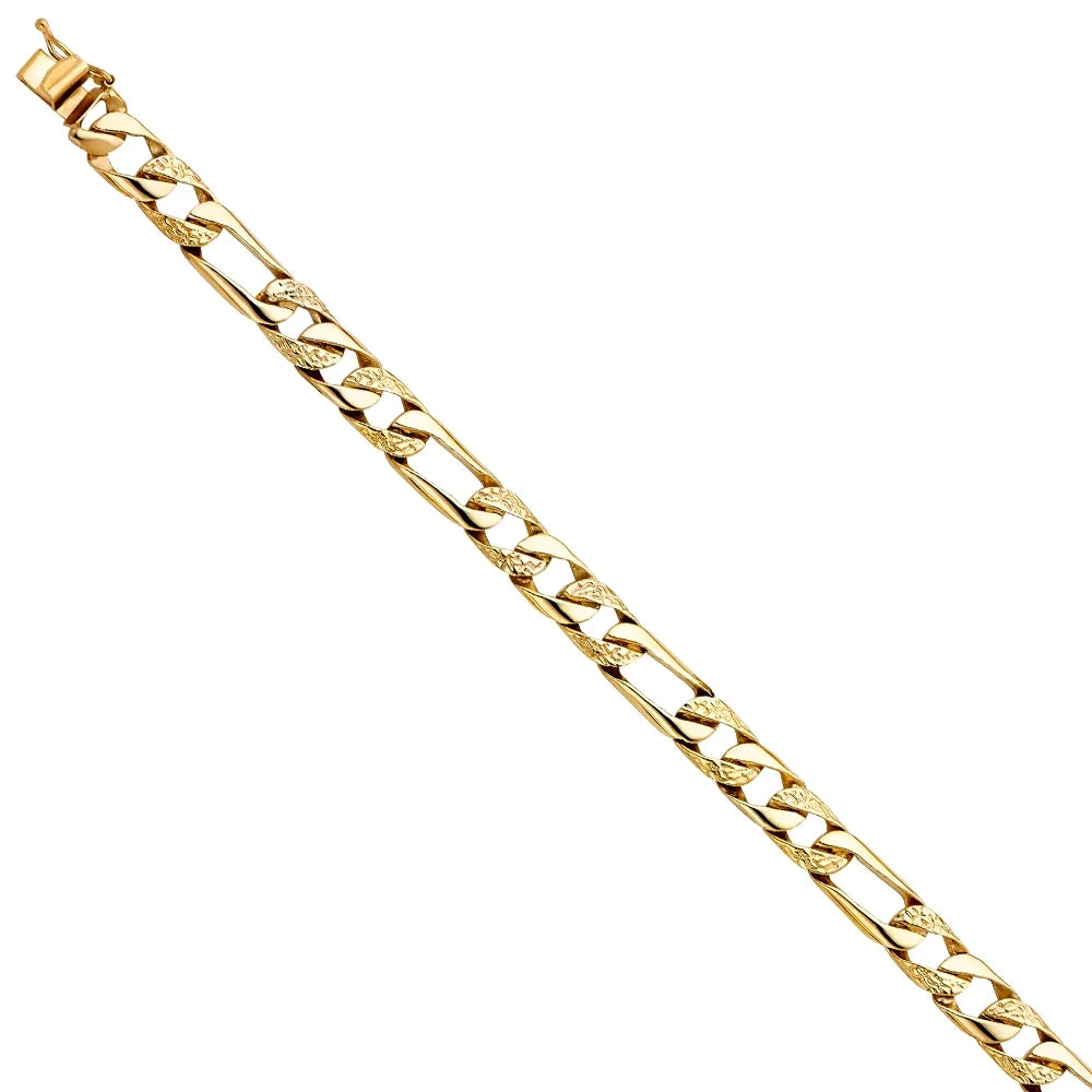 14k Yellow Gold Nugget Figaro Link Bracelet - 8" | Elegant 14KY Gold Chain Bracelets Men and Women | Weight 15 | Men’s Jewelry Gift