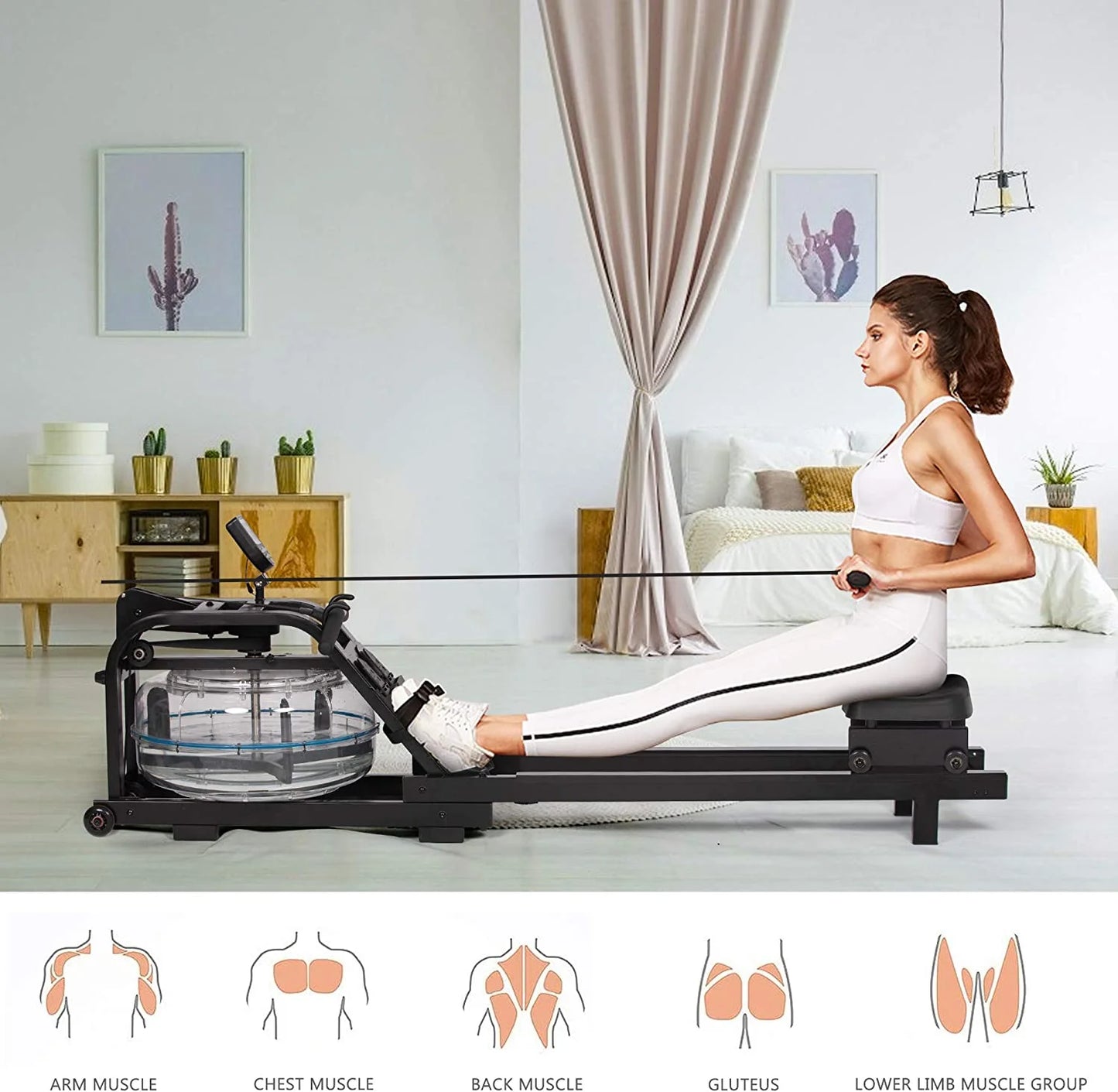 Water Rowig Machie Idoor Water Rower Adjustable Resistace With LCD Moitor Home Gym Equipmet For Whole Body Exercise Traiig