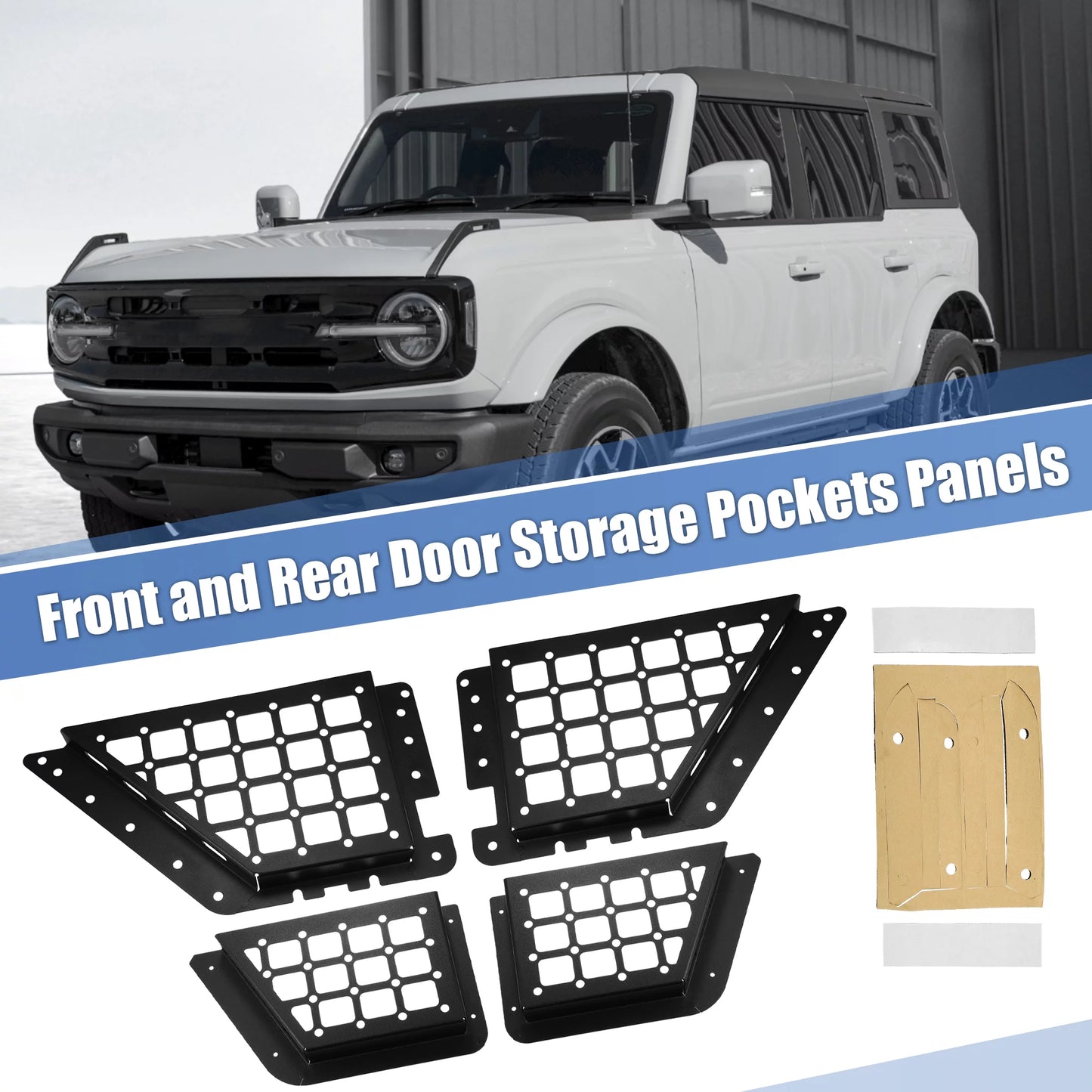 Unique Bargains 1Set Rear Door Net Pocket Storage Box Organizer Tray Ford Bronco 2021 Metal Black