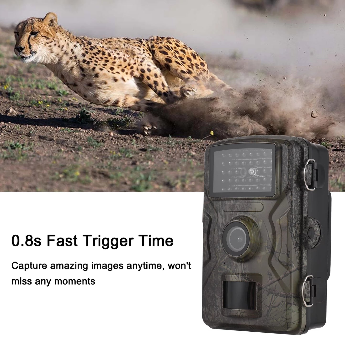 16MP 1080P Wildlife Trail Camera with 2.0 Inch TFT Color Screen - Features 0.8s Trigger Time, Infrared Night Vision, Motion Activation, and IP66 Waterproof Rating