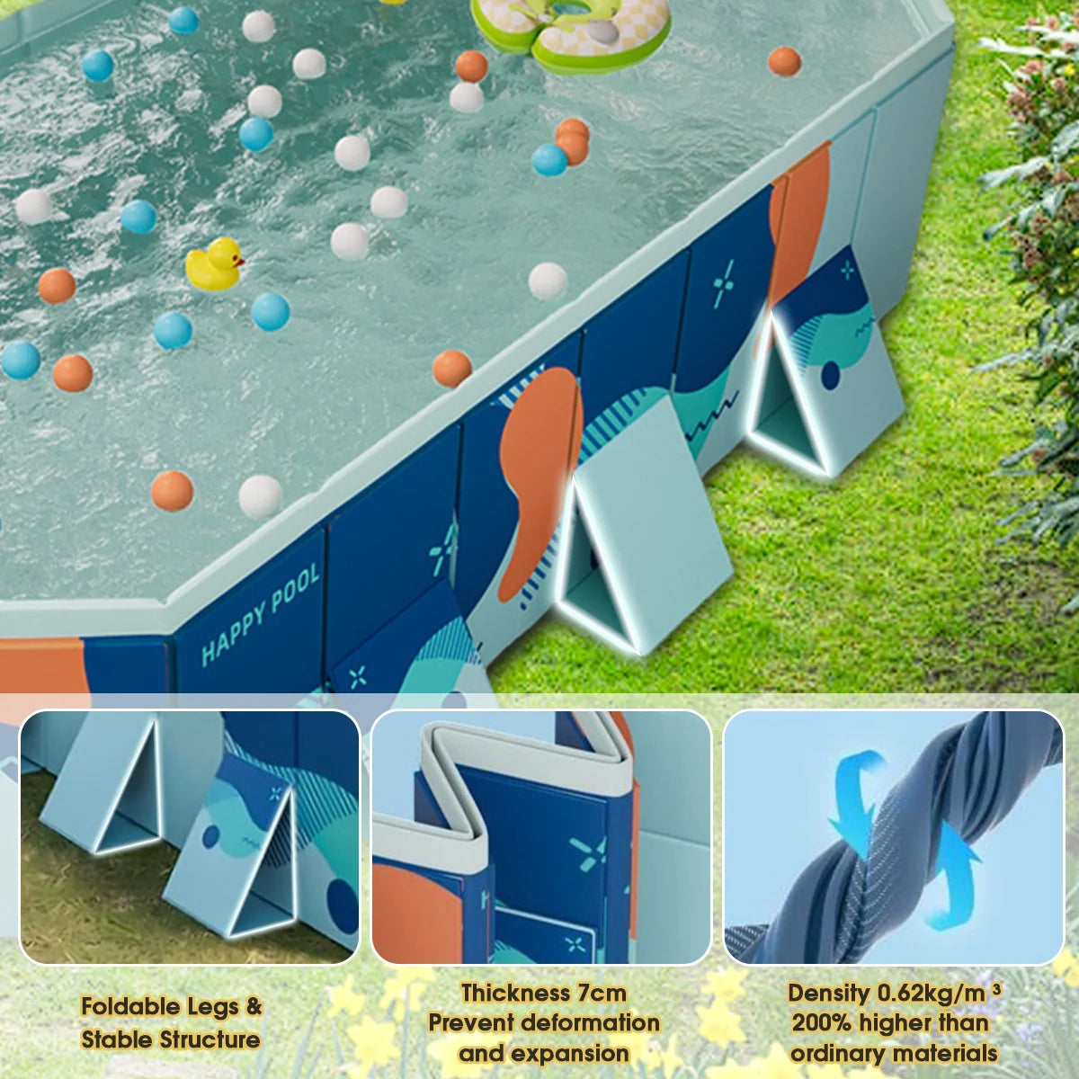 ANJORALA 113" Collapsible Swimming Pool Non-Inflatable Kiddie Pool Above Ground Garden Backyard(Blue)