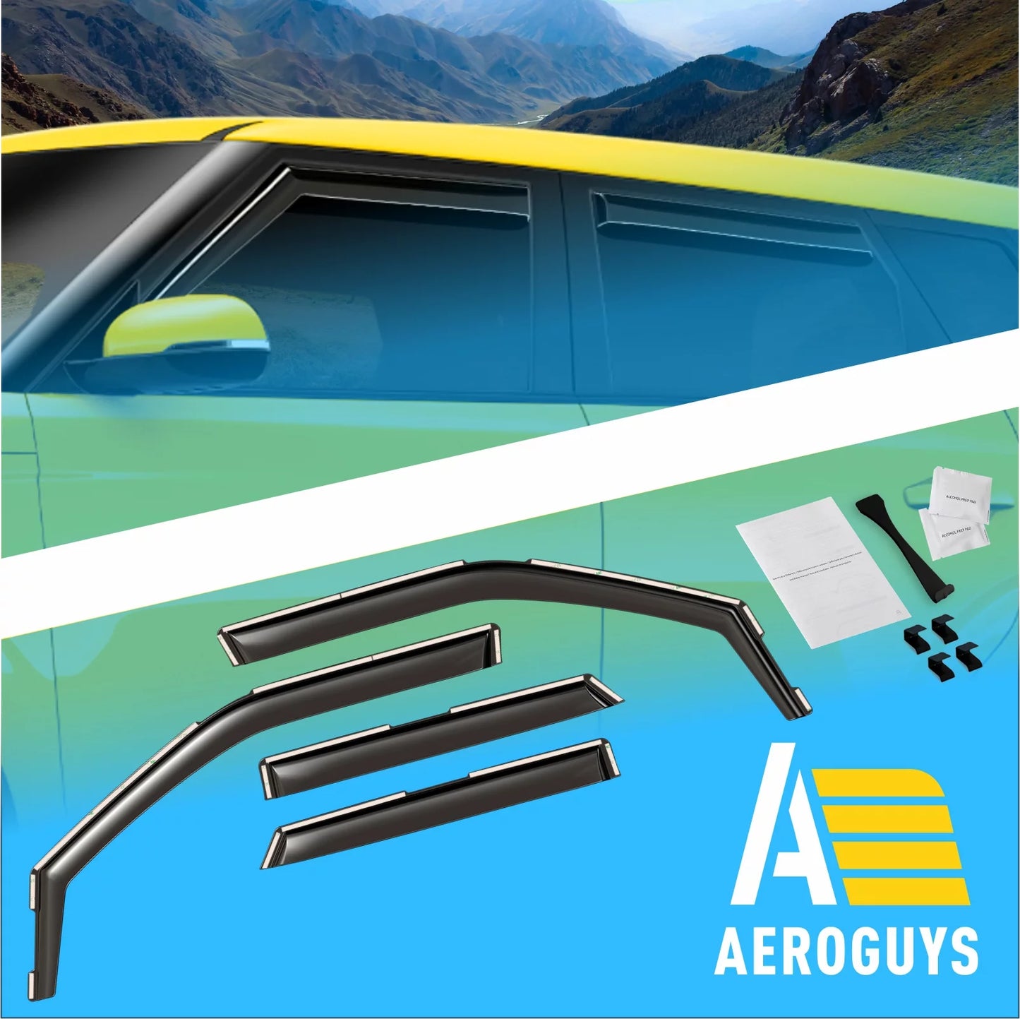 AEROGUYS in-Channel Window Deflectors Extra Resilient Window Visors Rain Guards Fit Kia Soul 2020-2024, Sun Visors, Wind Vent Visors, Car Accessories- 4pcs. AG0284