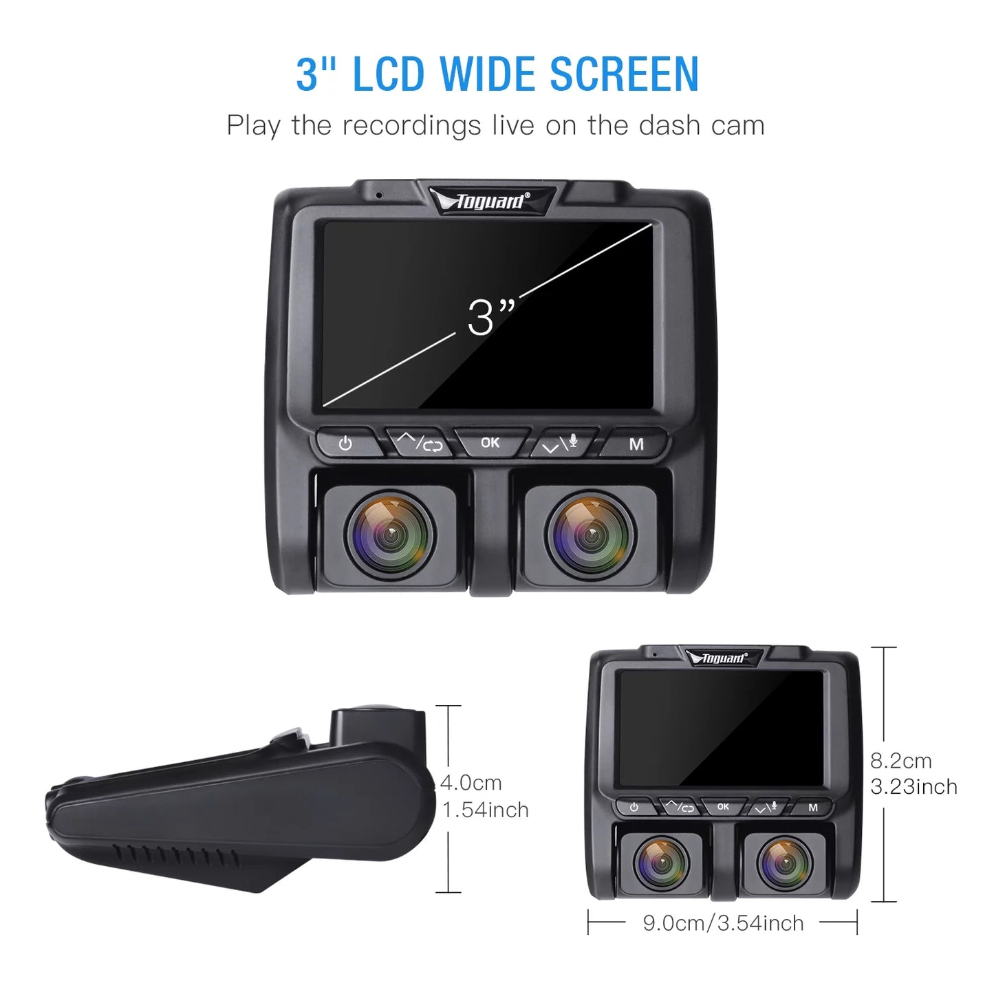 TOGUARD Dual Dash Cam Front and Inside 1080P Dash Camera 3" LCD Screen Car Camera with IR Night Vision Parking Monitor, G-Sensor, Loop Recording