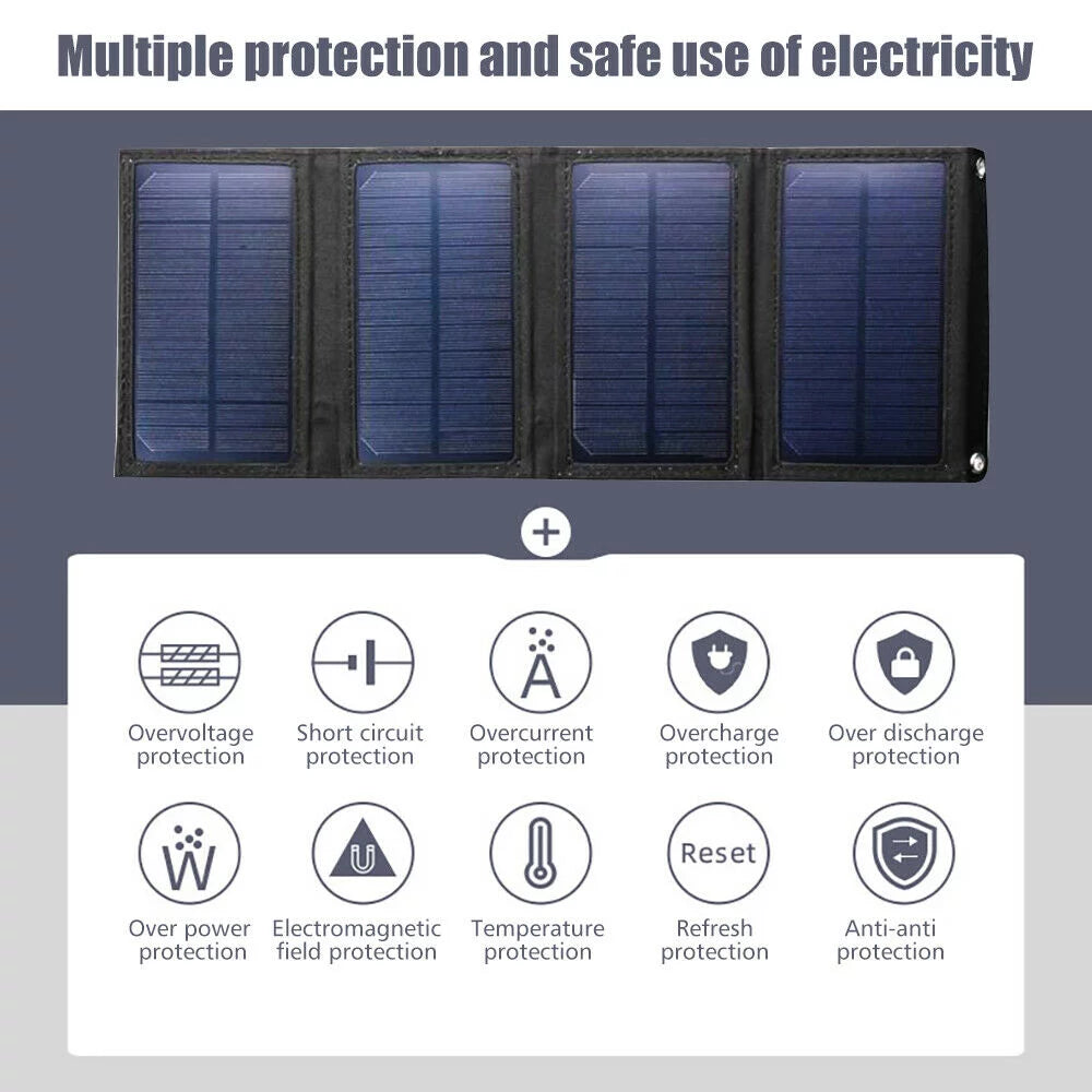 80W Solar Charger Solar Panel Portable Solar Phone Charger Waterproof Power Bank Phone Fishing Hiking Camping Emergency Outdoors