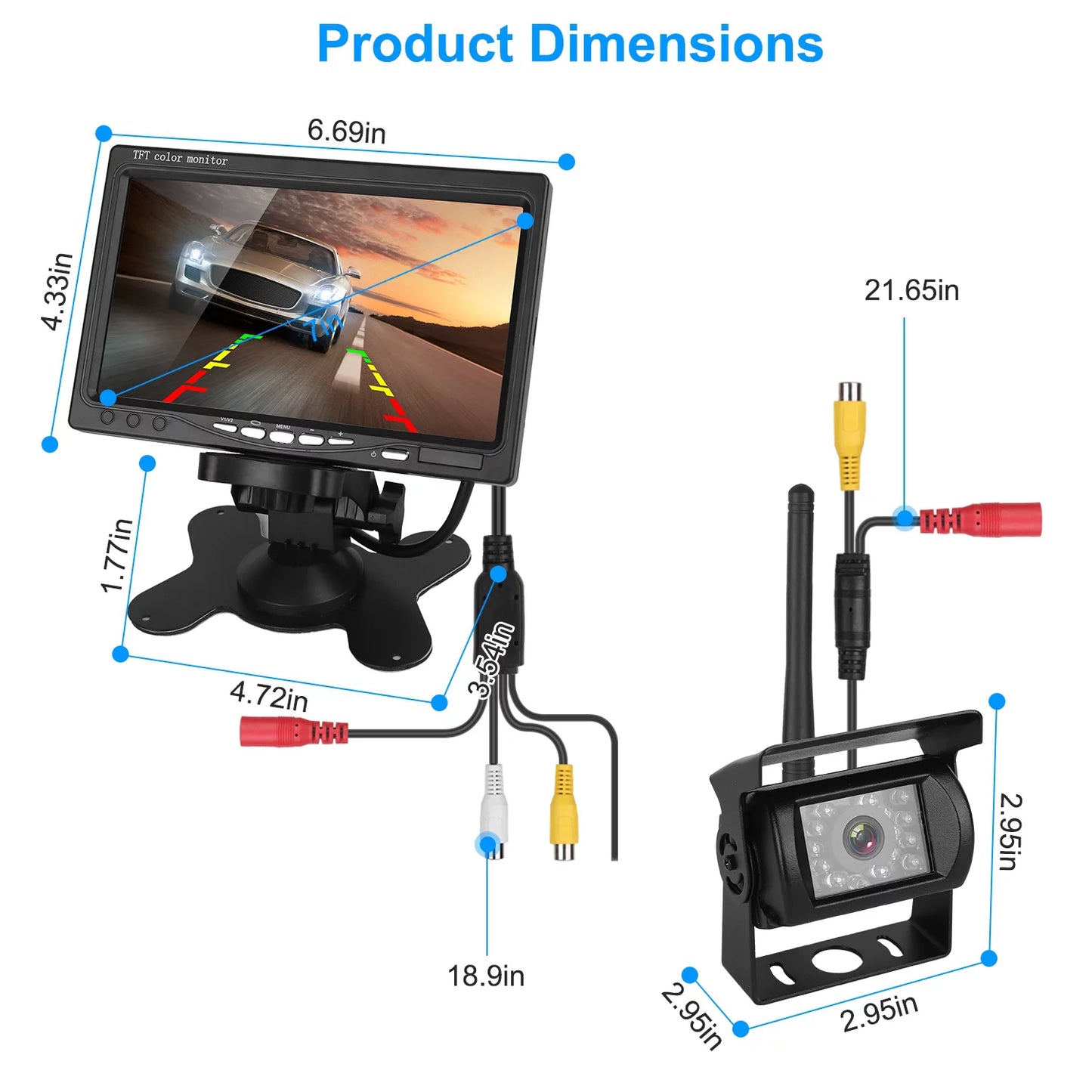 Wireless Backup Camera, Monitor Reverse Camera, Car Rearview Parking Reverse System, IP67 Waterproof Car Parking Reverse System with 7In Screen Night Vision 2.4G Stable Signal Car Trunk Van SUV