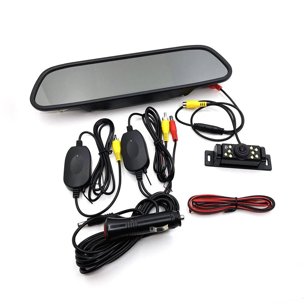 Wireless Car Backup Camera Rear View System HD Night Vision + 5" Mirror Monitor