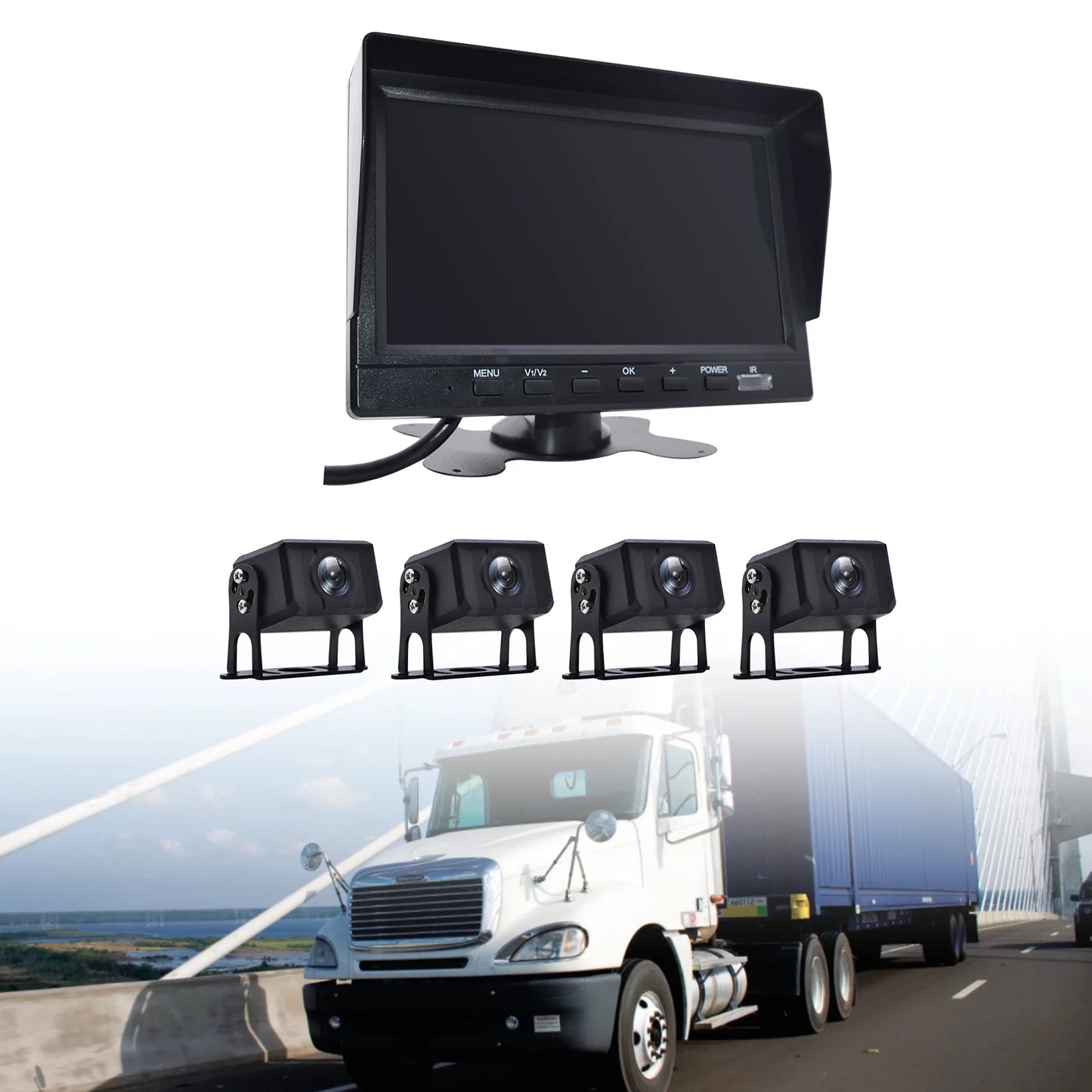 7" Monitor DVR Driving Video Recorder RV Truck Bus+4 Rear View Backup Camera B