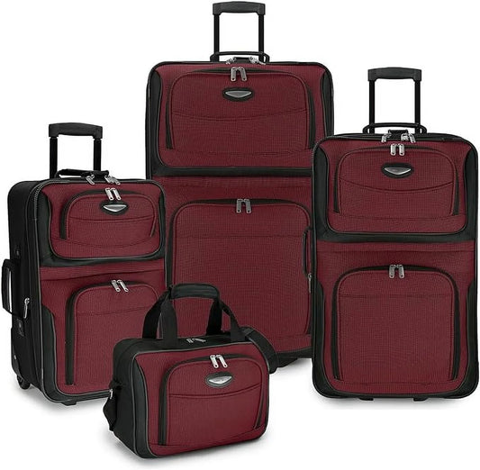 Travel Select Amsterdam Expandable Rolling Upright Luggage, Burgundy, 4-Piece Set