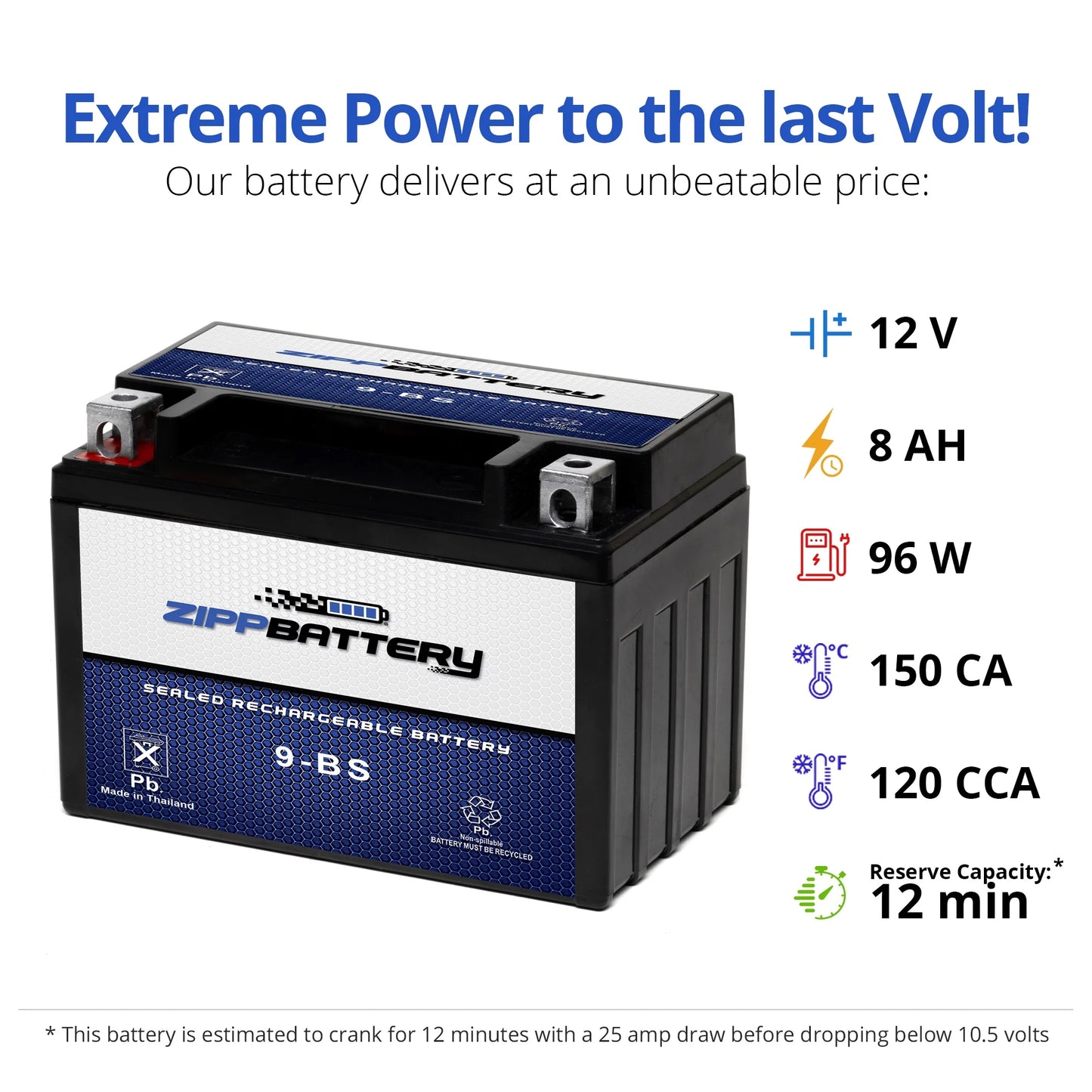 Zipp Battery YTX9-BS (9-BS 12 Volt,8 Ah, 120 CCA) Motorcycle Battery Suzuki 600cc Gsx600f Katana 2005