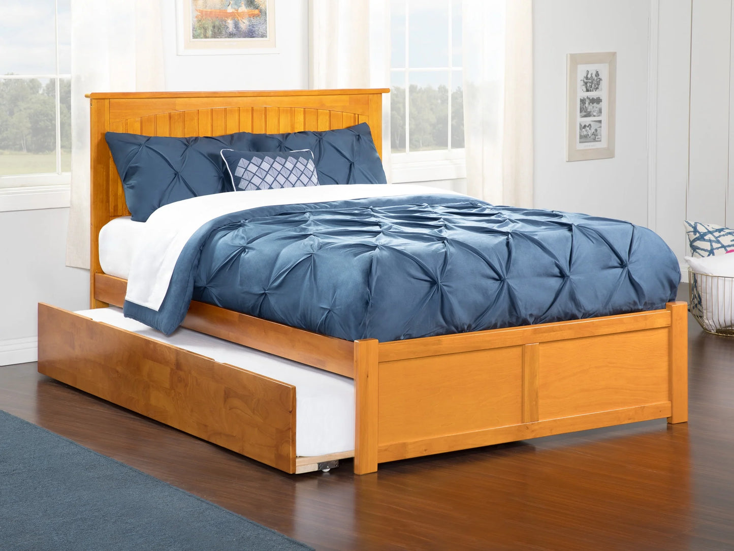 AFI Nantucket Full Size Platm Bed with Panel Footboard and Full Size Trundle in Caramel Latte