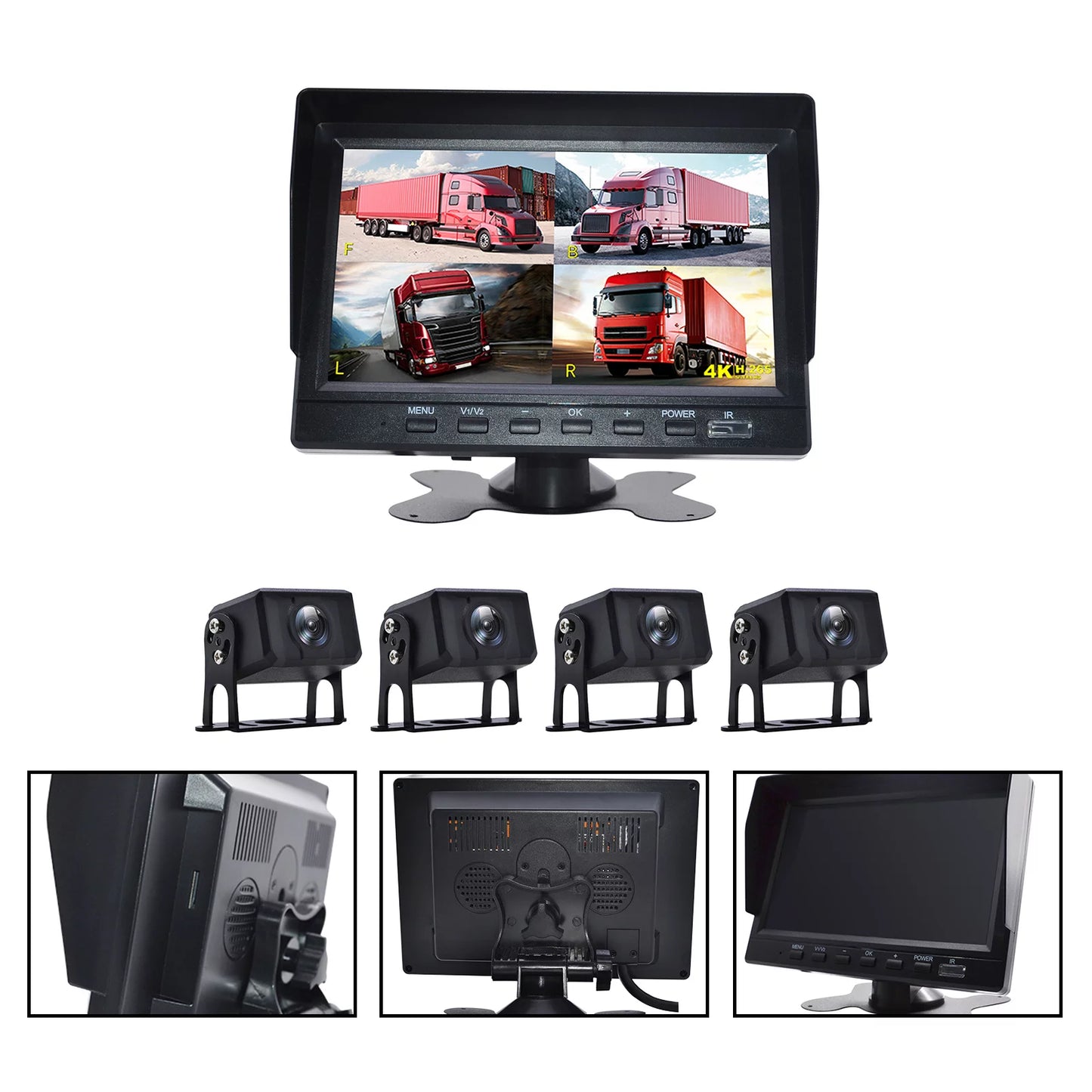 7" Monitor DVR Driving Video Recorder RV Truck Bus+4 Rear View Backup Camera B