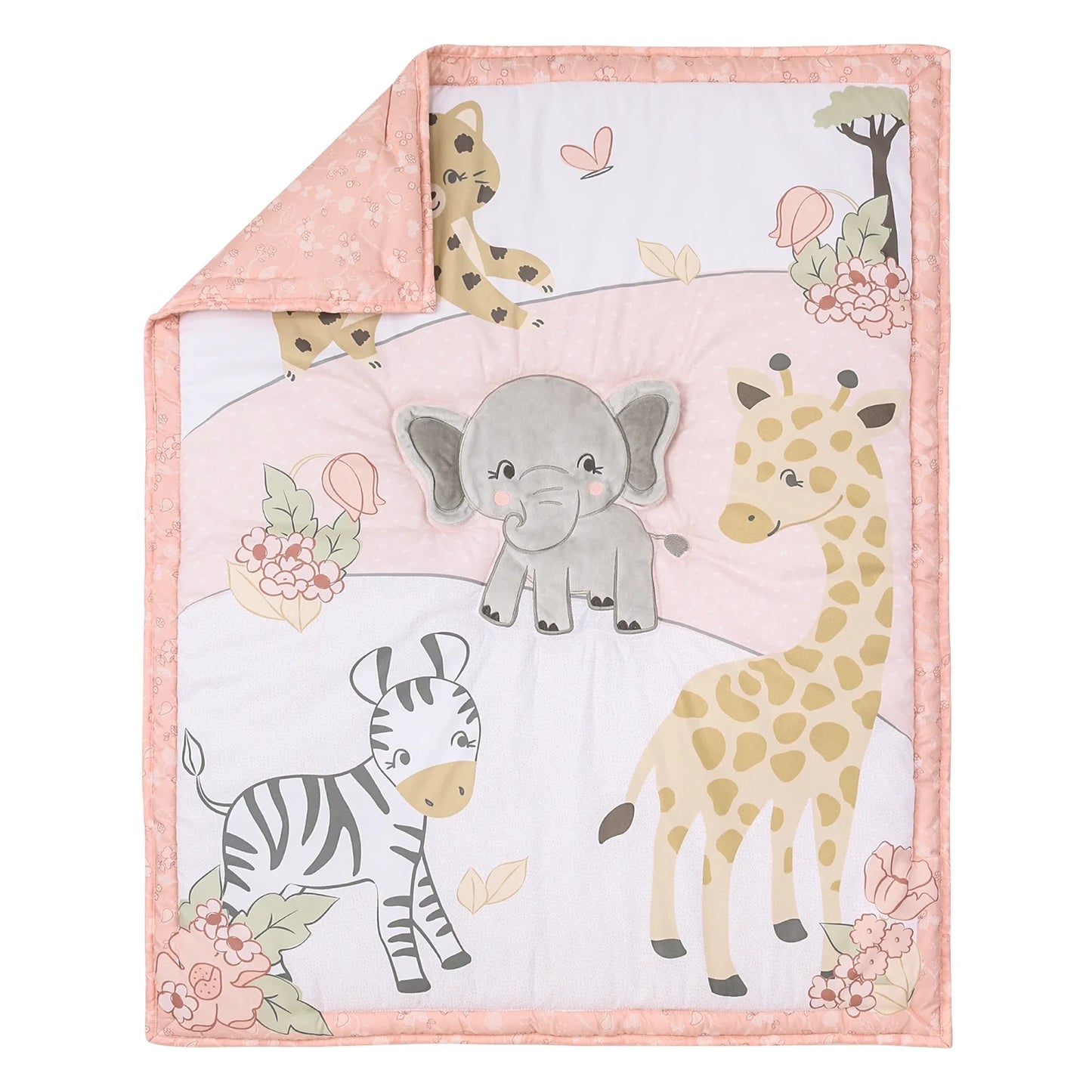 The Peanutshell Pink and Grey Wildest Dreams Crib Bedding Set Baby Girls, 3 Piece Nursery Set