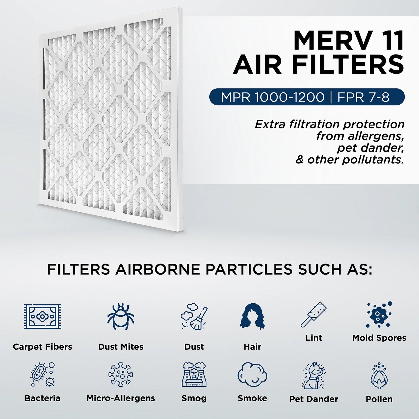 20x20x4 MERV 11, MPR 1000 Pleated AC Furnace 4" Air Filters by Pamlico. 3 Pack. Actual Size: 19-1/2 x 19-1/2 x 3-3/4