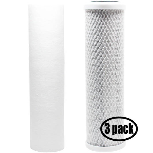 3-Pack Replacement Filter Kit Glacier Bay HDGUSS4 RO System - Includes Carbon Block Filter & PP Sediment Filter - Denali Pure Brand