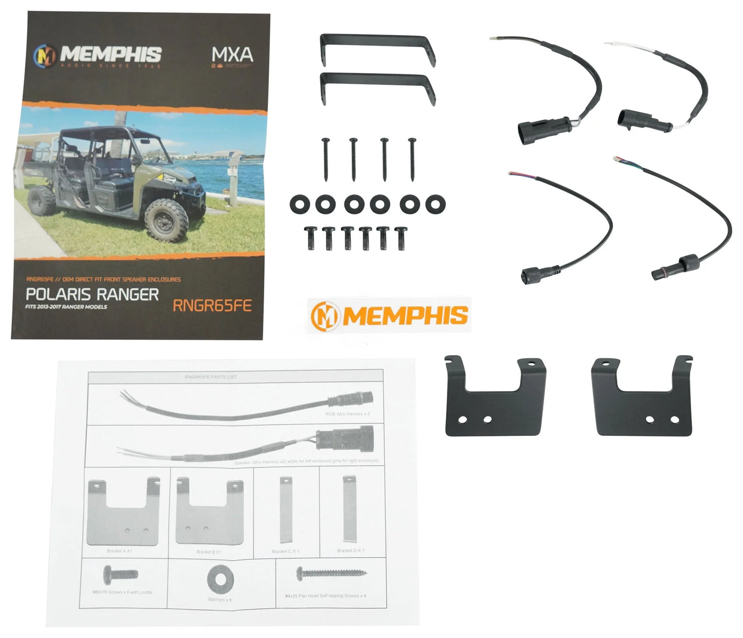 2) Memphis RNGR65FE Pods+LED Tower Speakers+Amp For 2013-17 Polaris Ranger XP900