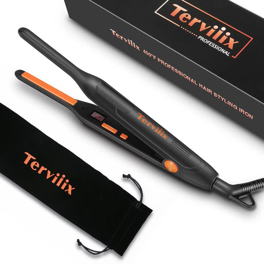 Terviiix Pencil Flat Iron Short Hair, 3/10" Small Flat Iron, Dual Voltage, Orange