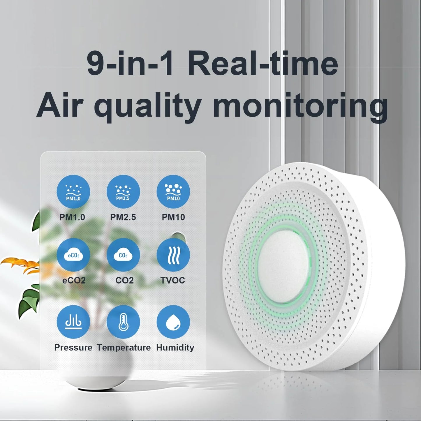 UbiBot AQS1 9-in-1 Air Standard Monitor - PM1/2.5/10, TVOC, CO2/CO2e, Temperature & Humidity, Multiple Alerts, WiFi/RS485/LAN Connectivity