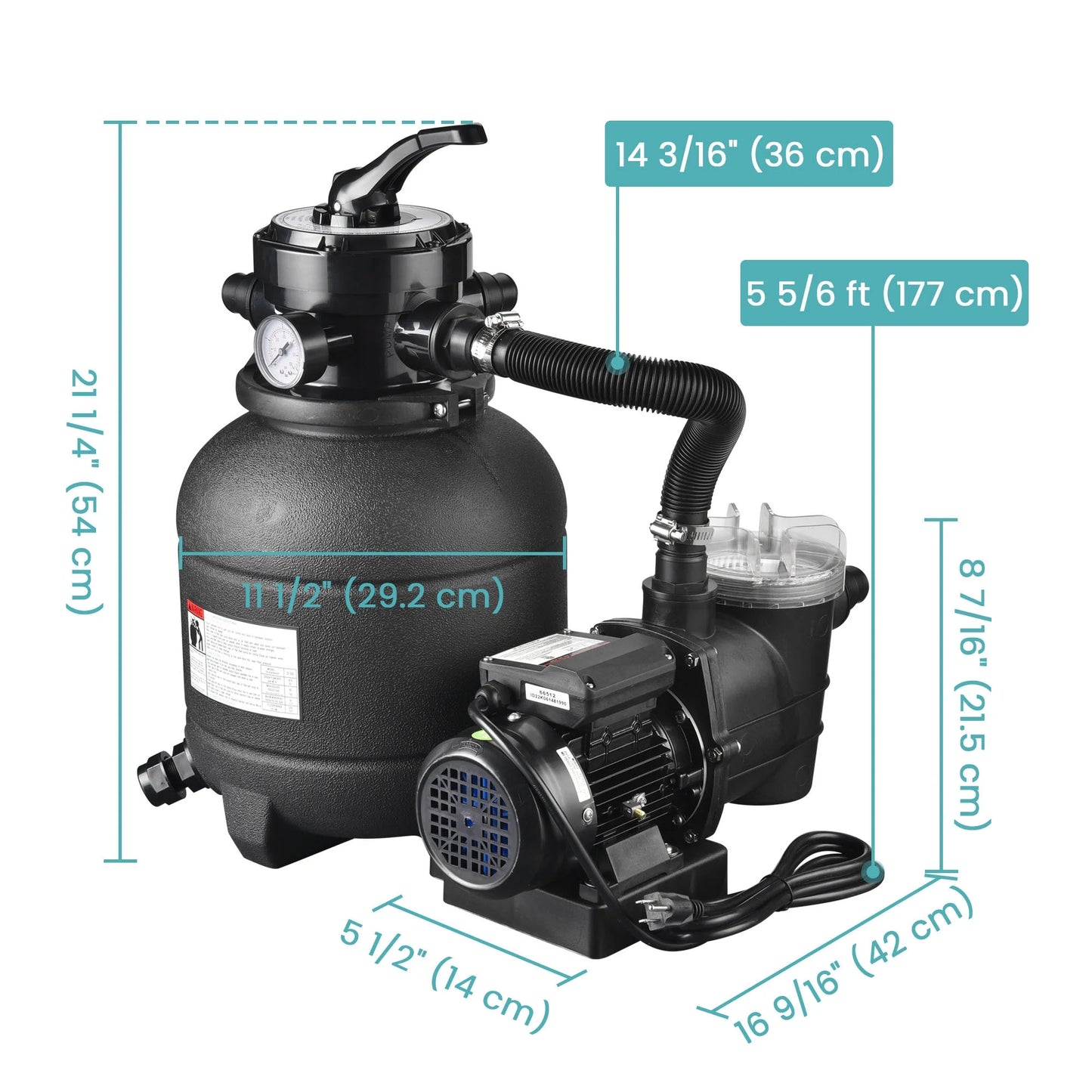 Yescom 12" Sand Filter Pump Above Ground Pool 4-Way Valve 2640GPH 3/4HP w/ Strainer