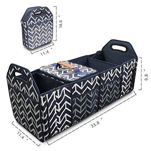 Trunk Organizer, Foldable Cargo Storage Bag Portable Insulation Cooler Bag Collapsible Vehicle Organizer Divider Storage Totes with 4 Compartments Cargo Tote Groceries Caddy SUV