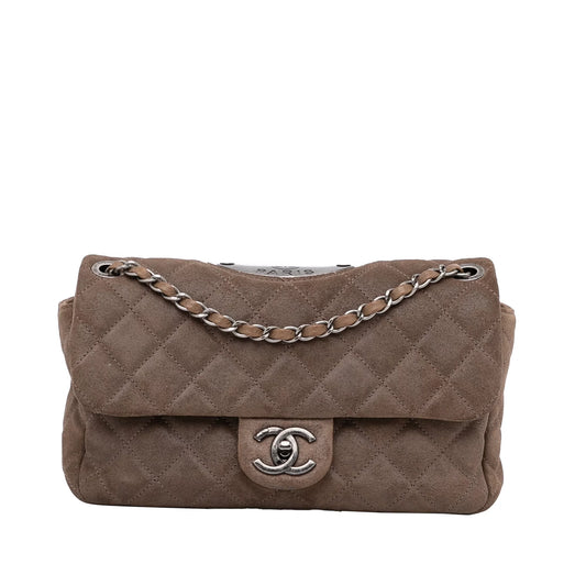 Unisex Pre-Owned Authenticated Chanel Small Classic Double Flap Suede Leather Brown Shoulder Bag