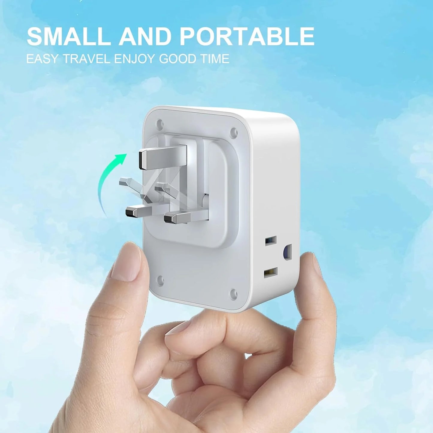 US to UK Plug Adapter, Foldable UK Travel Plug Adapter, Type G Power Adapter with 4 Outlets 4 USB Ports(2 USB C) Travel Essentials Plug with Bag USA to Qatar Ireland England Kenya Dubai London