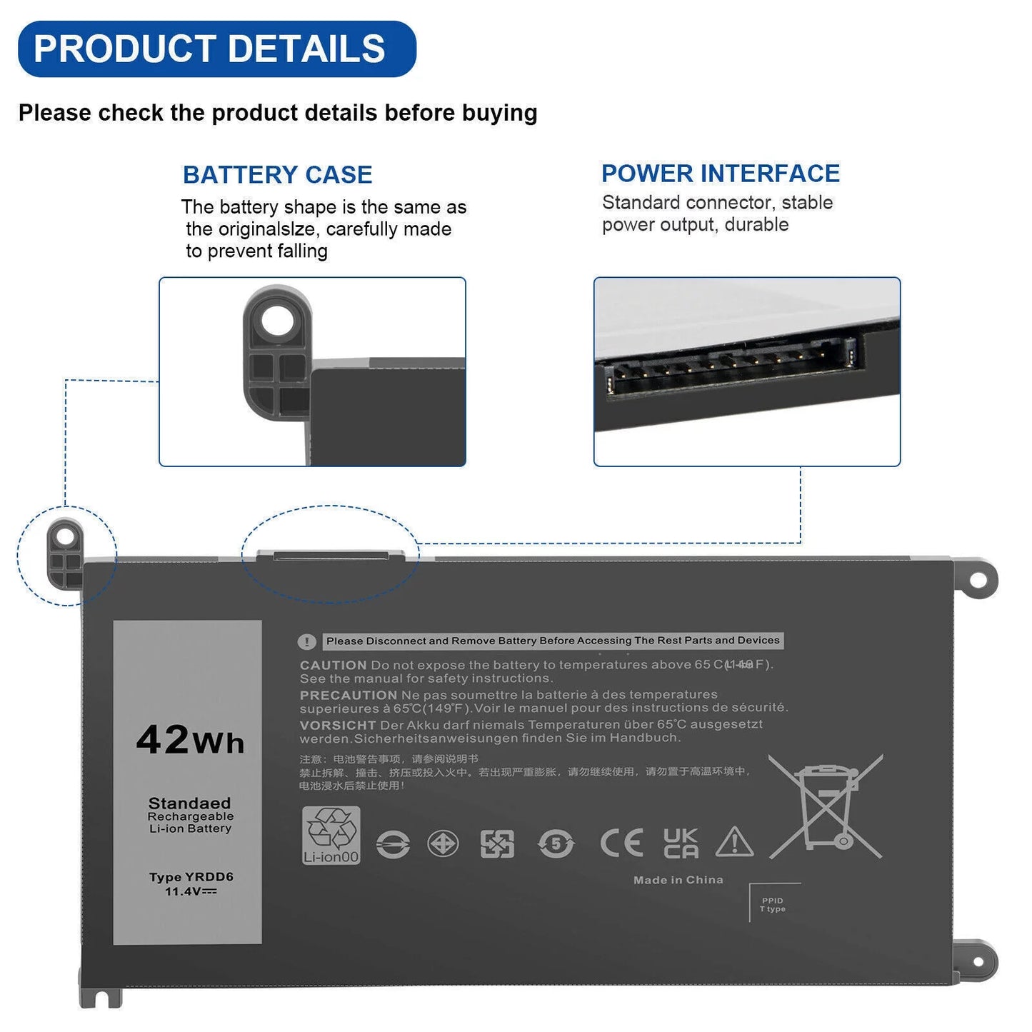 YRDD6 Battery Dell Inspiron 15 3582,Inspiron 15 3493,Inspiron 15 3583,Inspiron 15 3593,Inspiron 15 3793