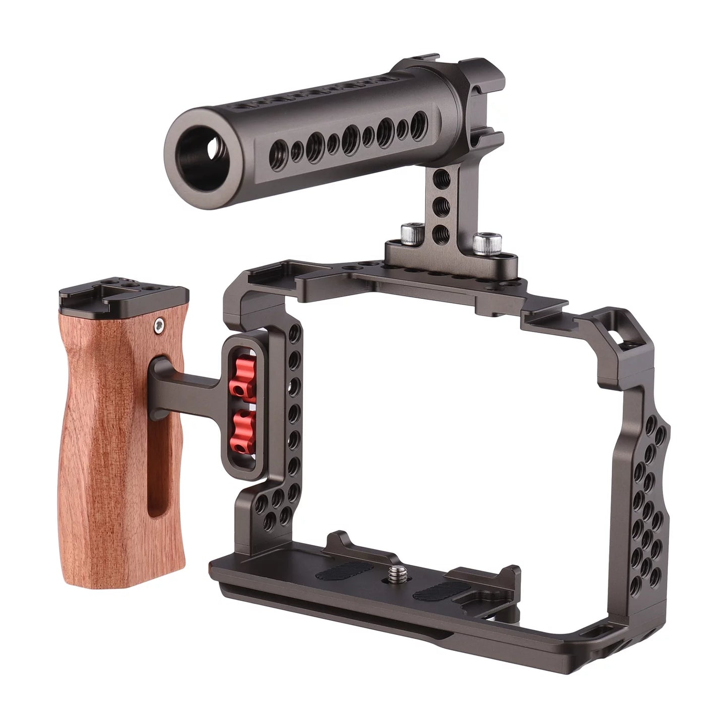 Walmeck Andoer Aluminum Alloy Cage Kit with Video Rig Handle Wooden Grip Replacement Sony A7R III/ A7 II/ A7III