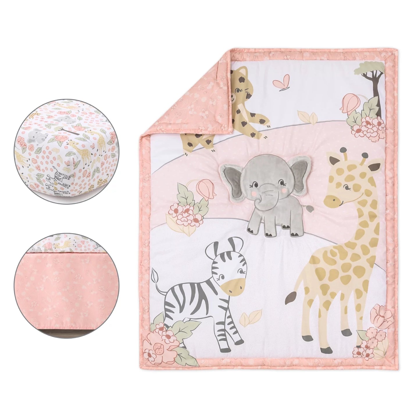 The Peanutshell Pink and Grey Wildest Dreams Crib Bedding Set Baby Girls, 3 Piece Nursery Set