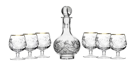 7-Piece Russian Crystal Vintage Vodka Set, 16-Oz Decanter Carafe w/ 6 Shot Sherry Liquor Shooter Glasses, Old-fashioned Glassware (5290-150G)