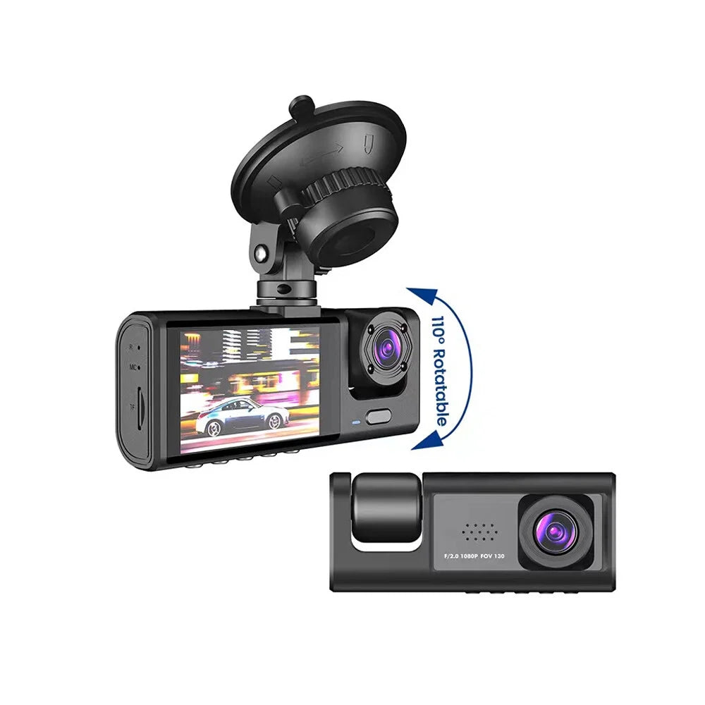 1080P DVR Dash Camera Front & Inside & Rear Camera Driving Recorder 2 Inch Screen Dashcam Support Night-Vision Loop Recording One-Key Lock WiFi version